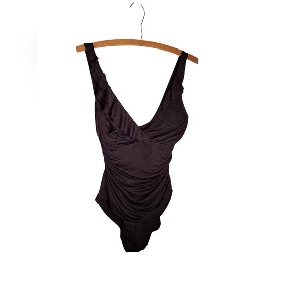 Lauren Ralph Lauren Black One Piece Ruffled Swimsuit M/L READ BEACHY Preppy - Picture 4 of 5